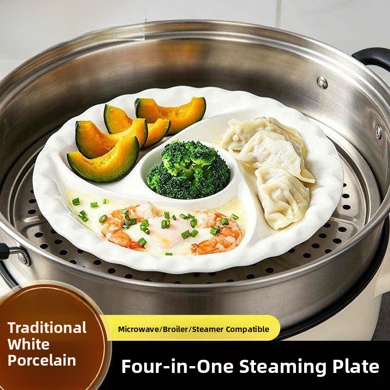 Baby Food Home - Ceramic Steamer Dish Four Grids Microwave