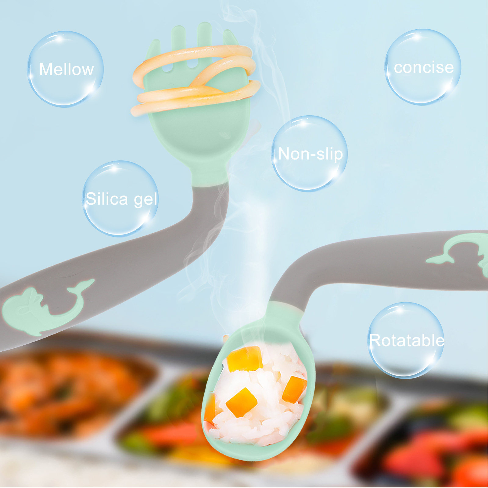 1Set Baby Fork Spoon Set Food  - Baby Food Weaning ulasan dan harga