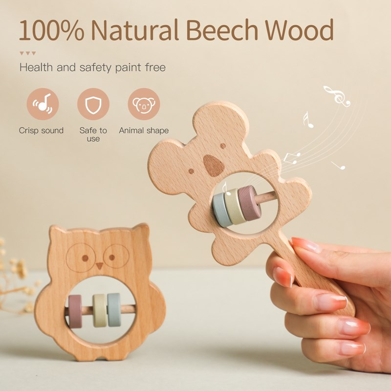 Wooden Rattles for Kids Animal - Baby Food Eating ulasan dan harga