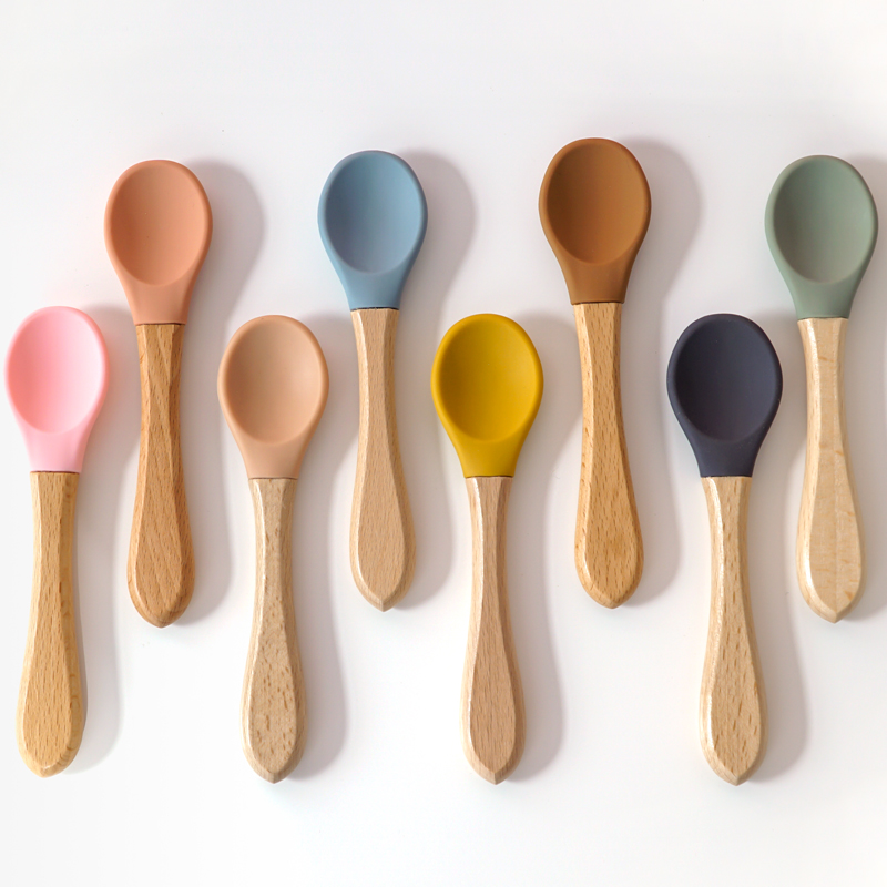 Feeding Wooden Handle Silicone - Baby Food Eating ulasan dan harga