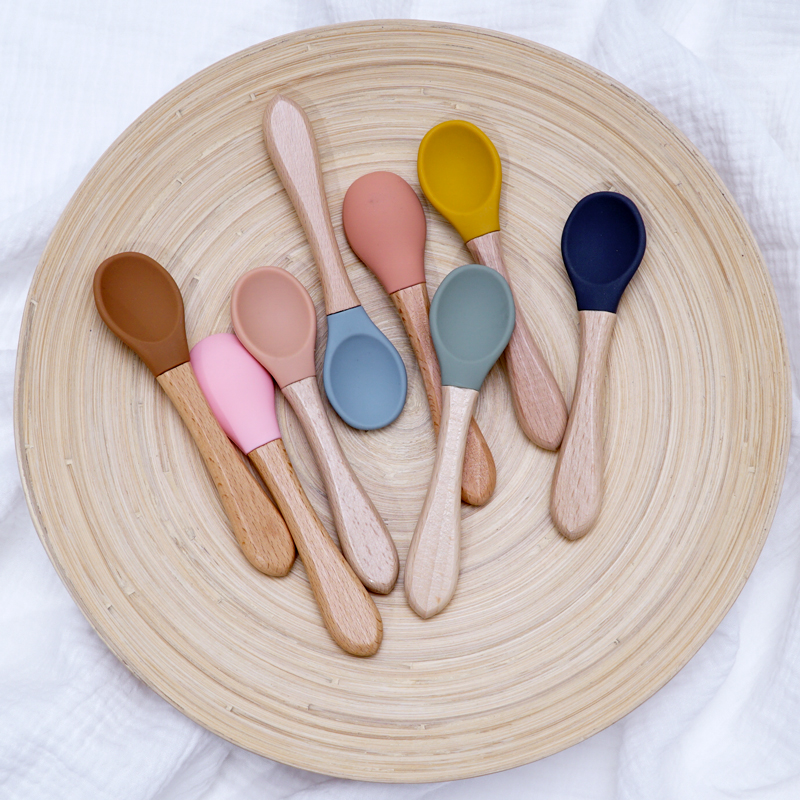 Feeding Wooden Handle Silicone - Baby Food Eating ulasan dan harga
