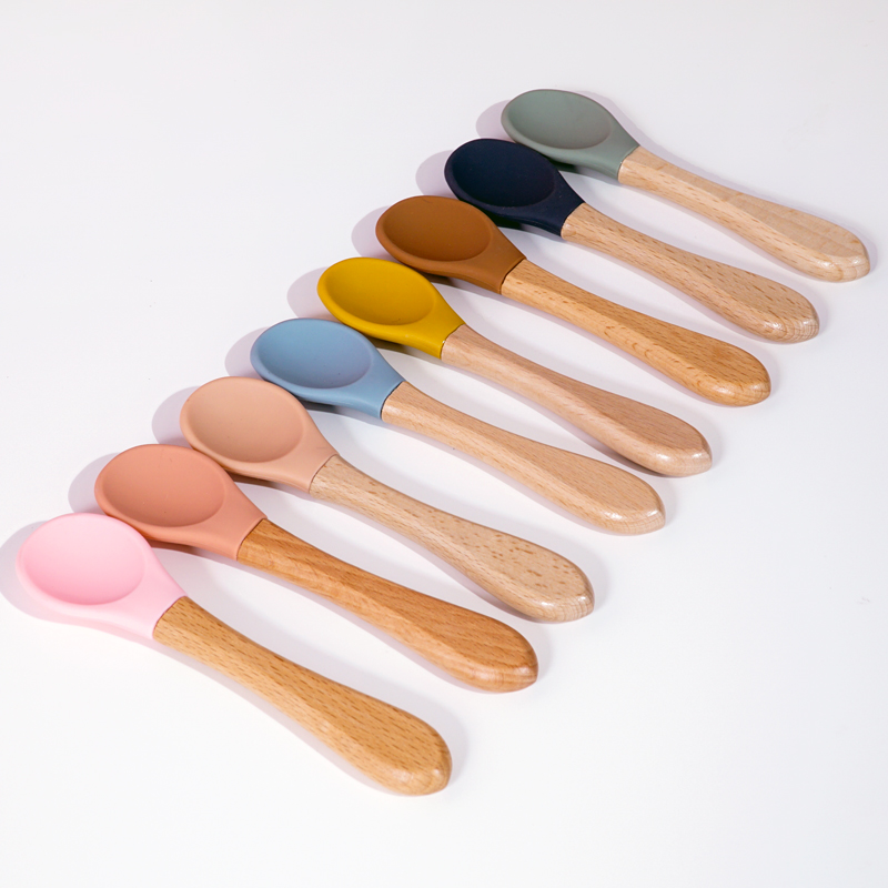 Feeding Wooden Handle Silicone - Baby Food Eating ulasan dan harga